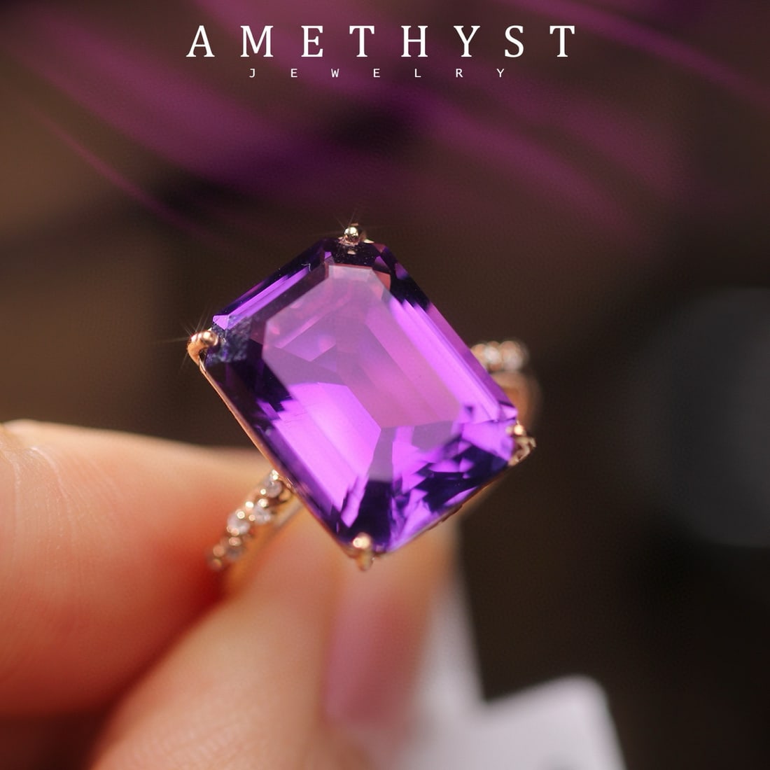 14k Gold 7.95 Ctw Natural Amethyst & Diamond Ring - 3