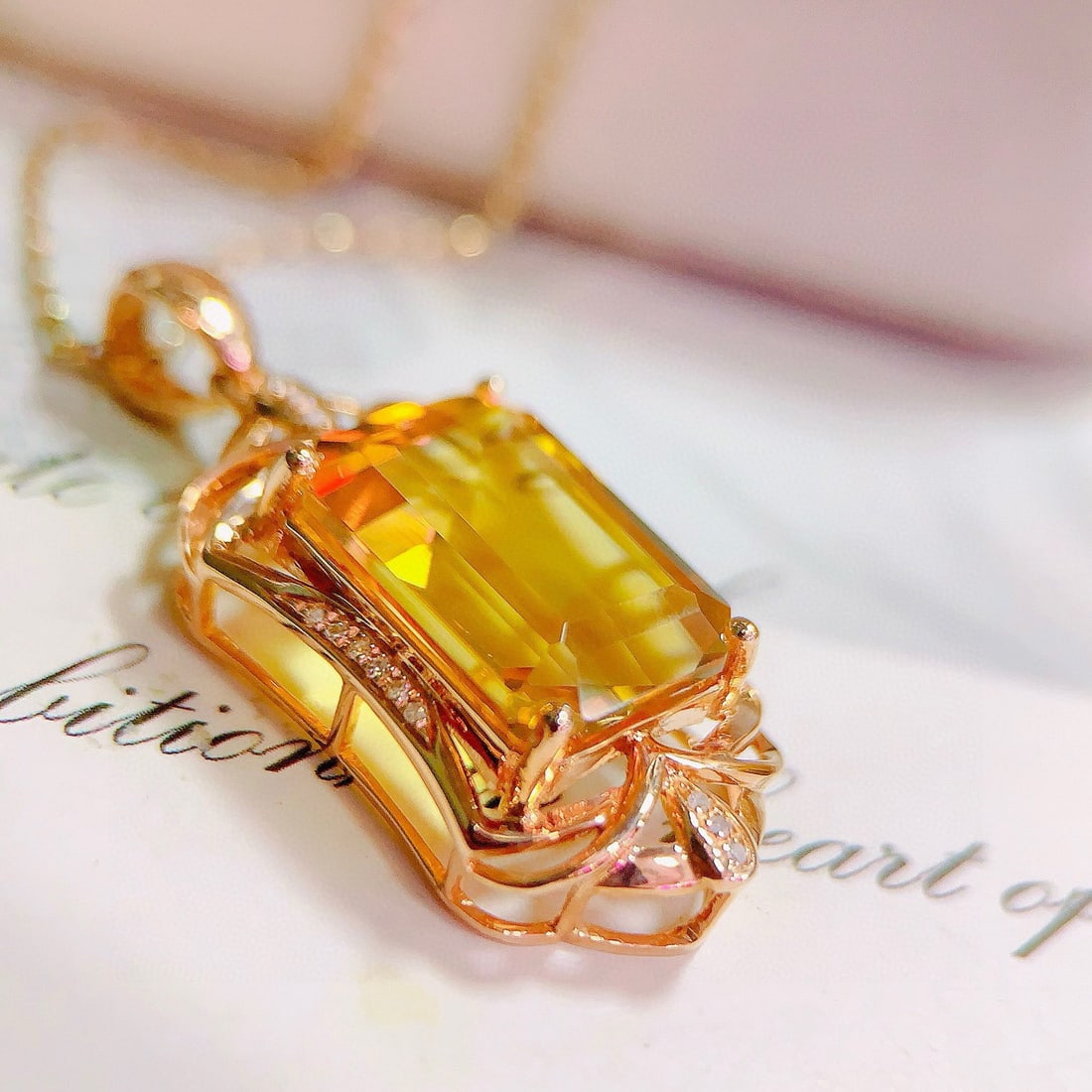 14k Gold 7.30 Ctw Natural Citrine & Diamond Pendant( Without Chain ) - 4