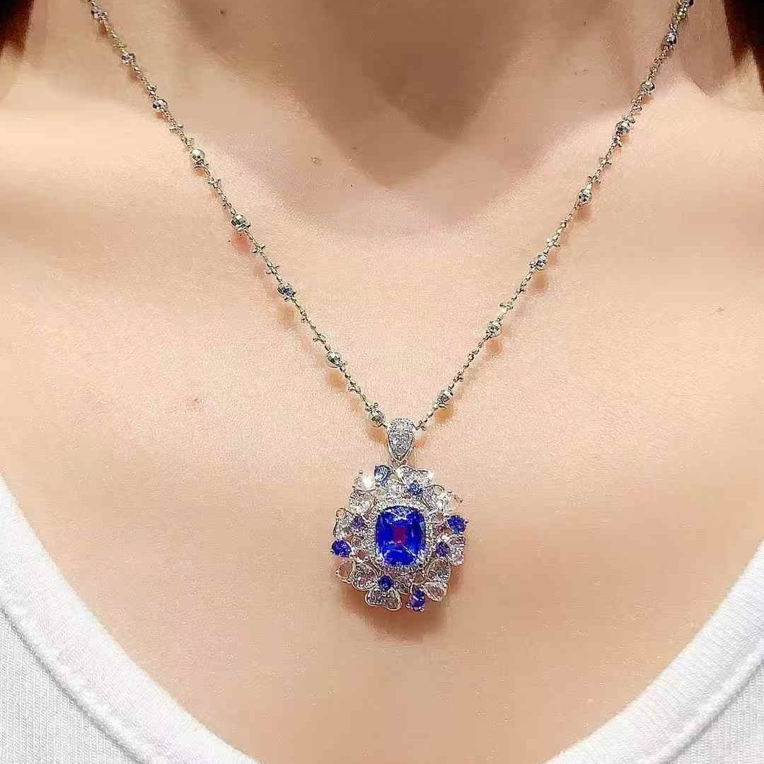 14k Gold 2.3 Ct Natural Sapphire & Diamond Pendant( Without Chain ) - 5