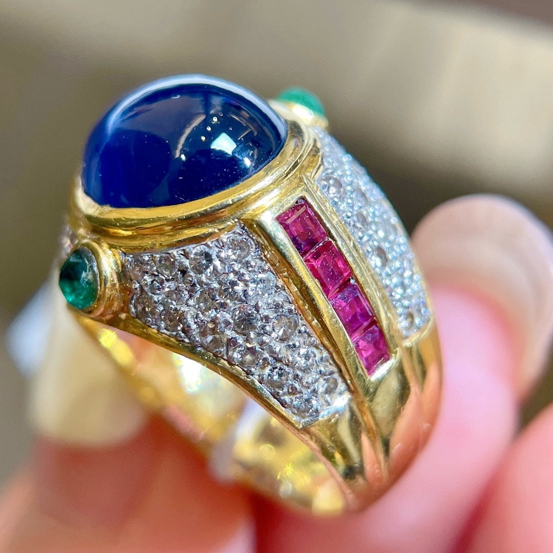 14k Gold 10 Ct Natural Sapphire & Diamond Ring - 2