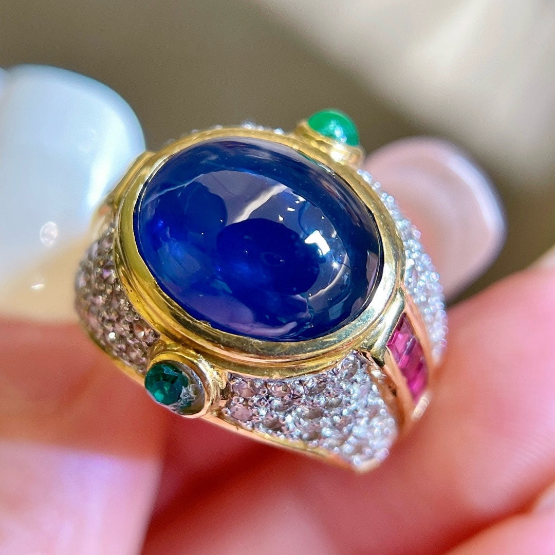 14k Gold 10 Ct Natural Sapphire & Diamond Ring - 3