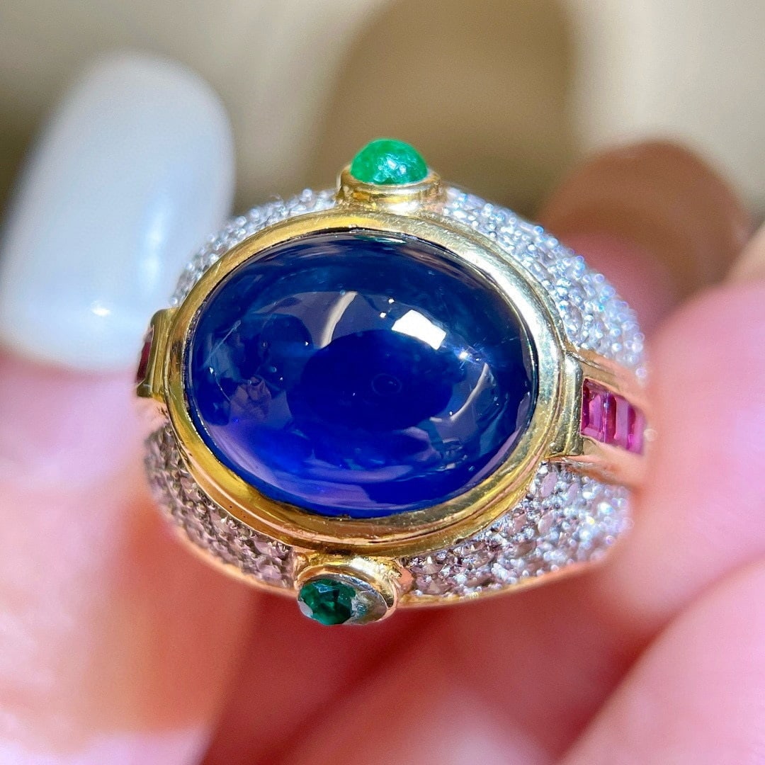 14k Gold 10 Ct Natural Sapphire & Diamond Ring - 4