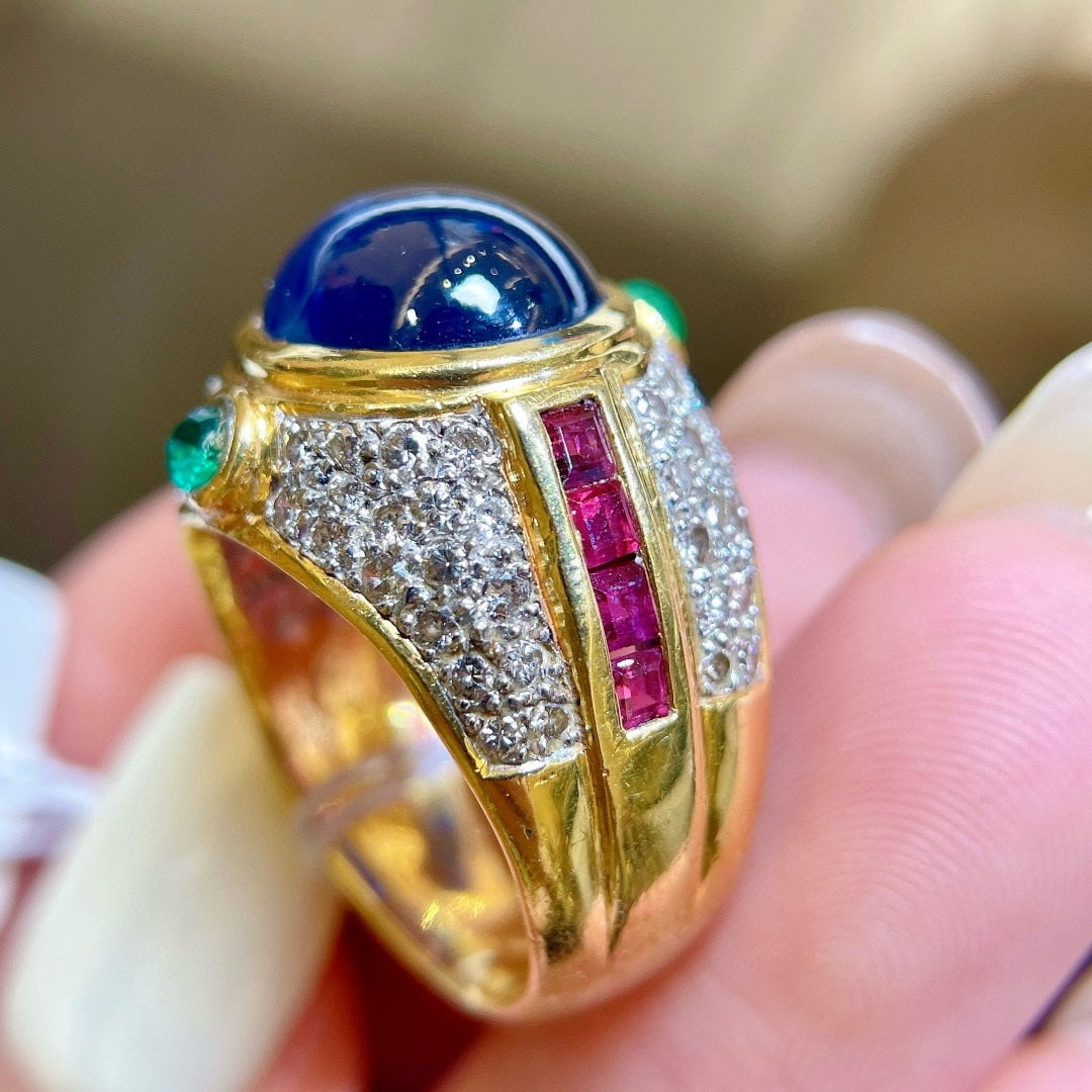 14k Gold 10 Ct Natural Sapphire & Diamond Ring - 5