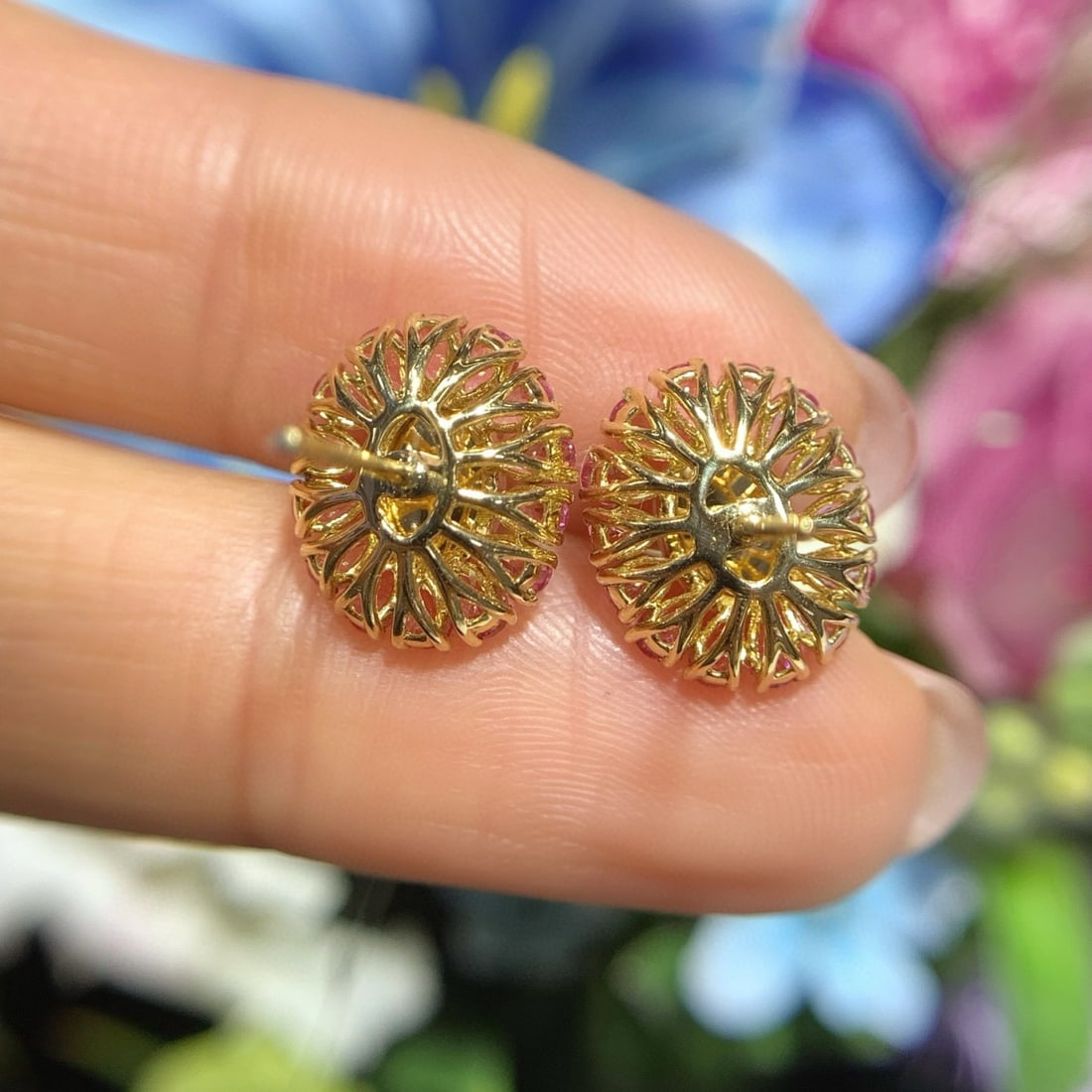 14k Gold 2.89 Ctw Natural Opal & Sapphire Earrings - 5