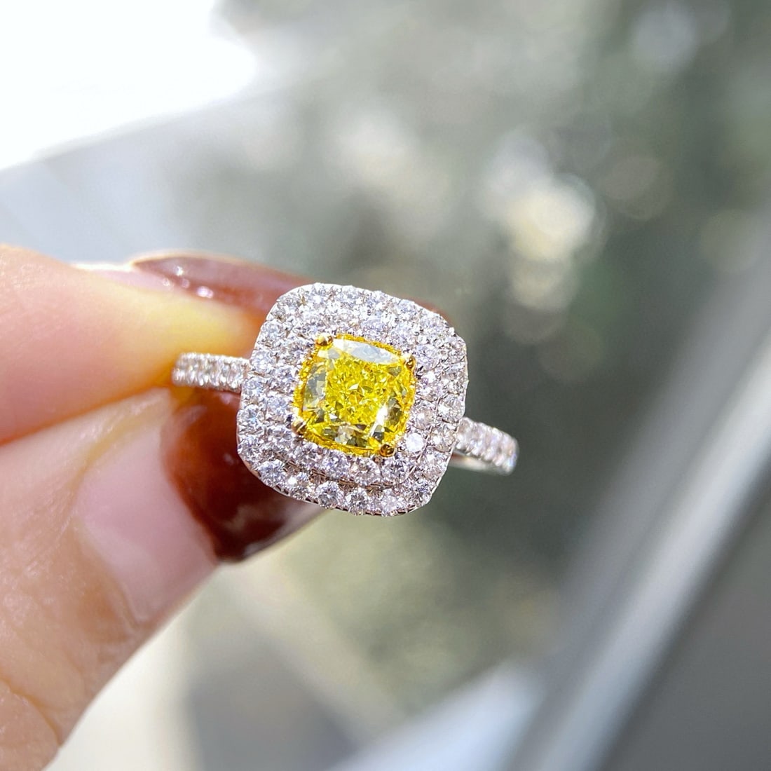 Gia Certified 14k Gold 1.38 Ctw Natural Yellow Diamond & Diamond Ring - 3