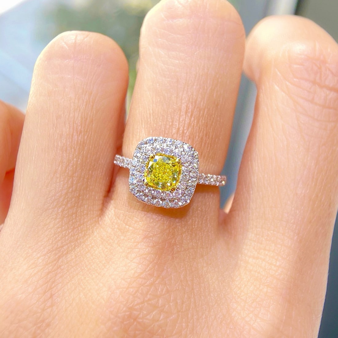 Gia Certified 14k Gold 1.38 Ctw Natural Yellow Diamond & Diamond Ring - 4