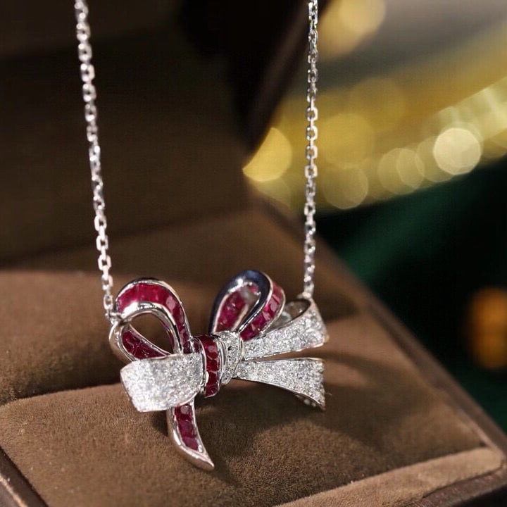 14k Gold 2.05 Ctw Natural Ruby & Diamond Necklace - 4