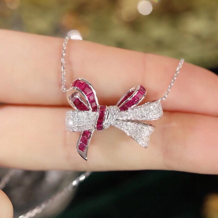 14k Gold 2.05 Ctw Natural Ruby & Diamond Necklace - 5