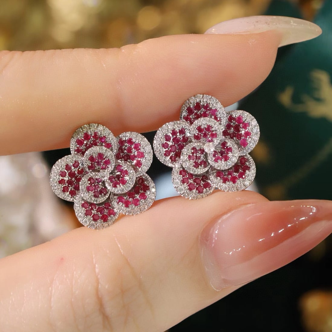 14k Gold 1.2 Ctw Natural Ruby & Diamond Earrings - 6