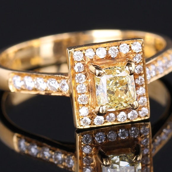 14k Gold 0.73 Ctw Natural Yellow Diamond & Diamond Ring - 4