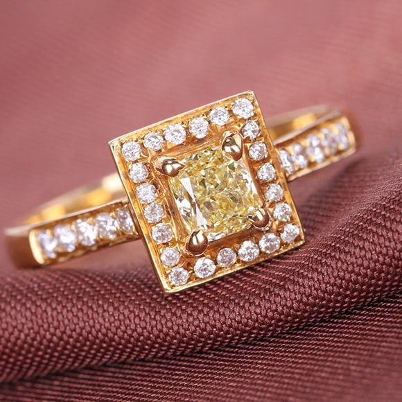 14k Gold 0.73 Ctw Natural Yellow Diamond & Diamond Ring - 5