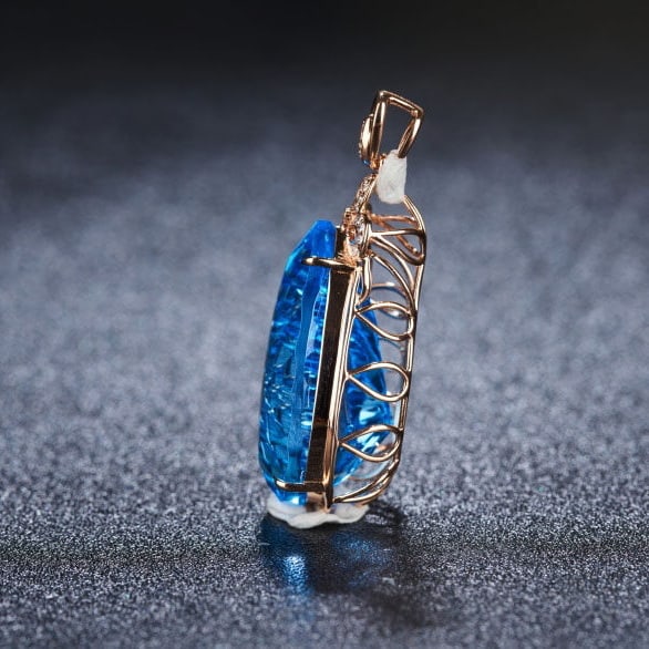 14k Gold 24 Ct Natural Topaz & Diamond Pendant( Without Chain ) - 4