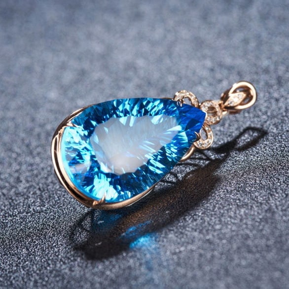 14k Gold 24 Ct Natural Topaz & Diamond Pendant( Without Chain ) - 6