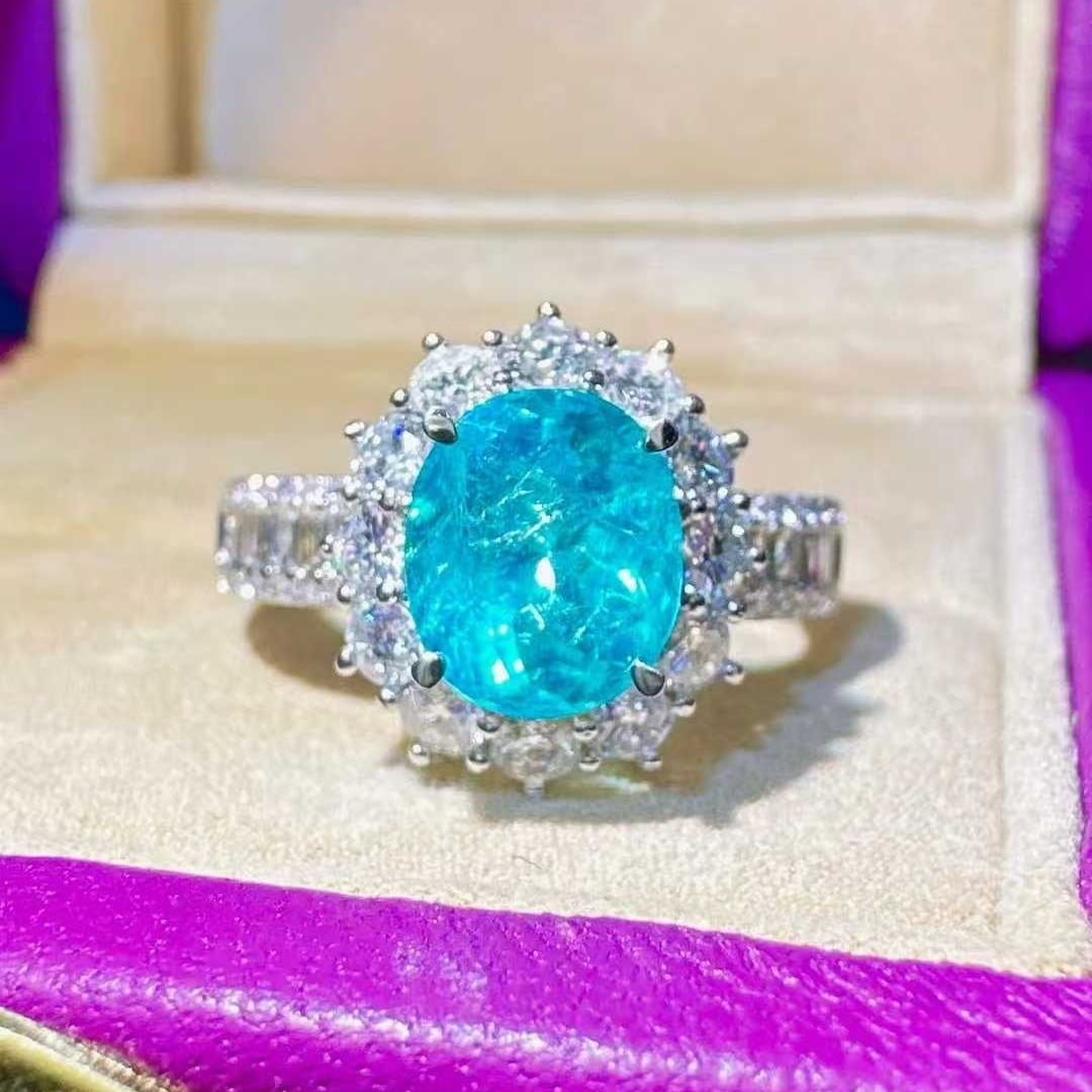 14k Gold 3.03 Ctw Natural Paraiba Tourmaline & Diamond Ring - 2