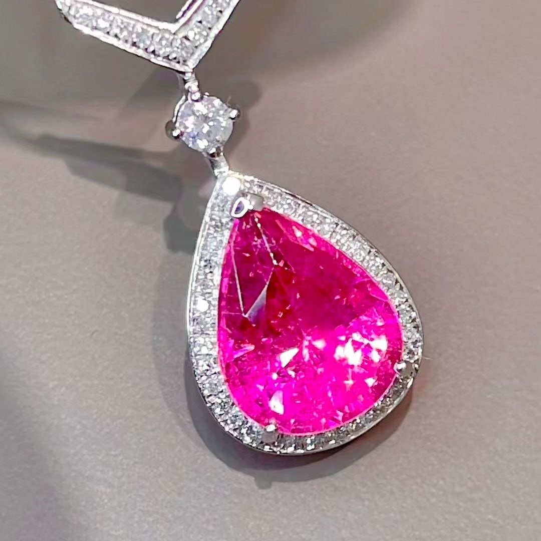 14k Gold 3 Ct Natural Tourmaline & Diamond Necklace - 4