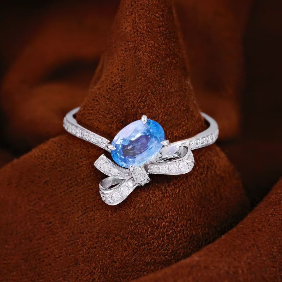 14k Gold 1.36 Ctw Natural Sapphire & Diamond Ring: Ref:231111181 // gold content:14k gold // ring size:7. 25us // // main gemstone:sapphire // shape:oval // carat weight:1. 16ct // color:blue // treatment:natural // // adjacent gemstone 2 :