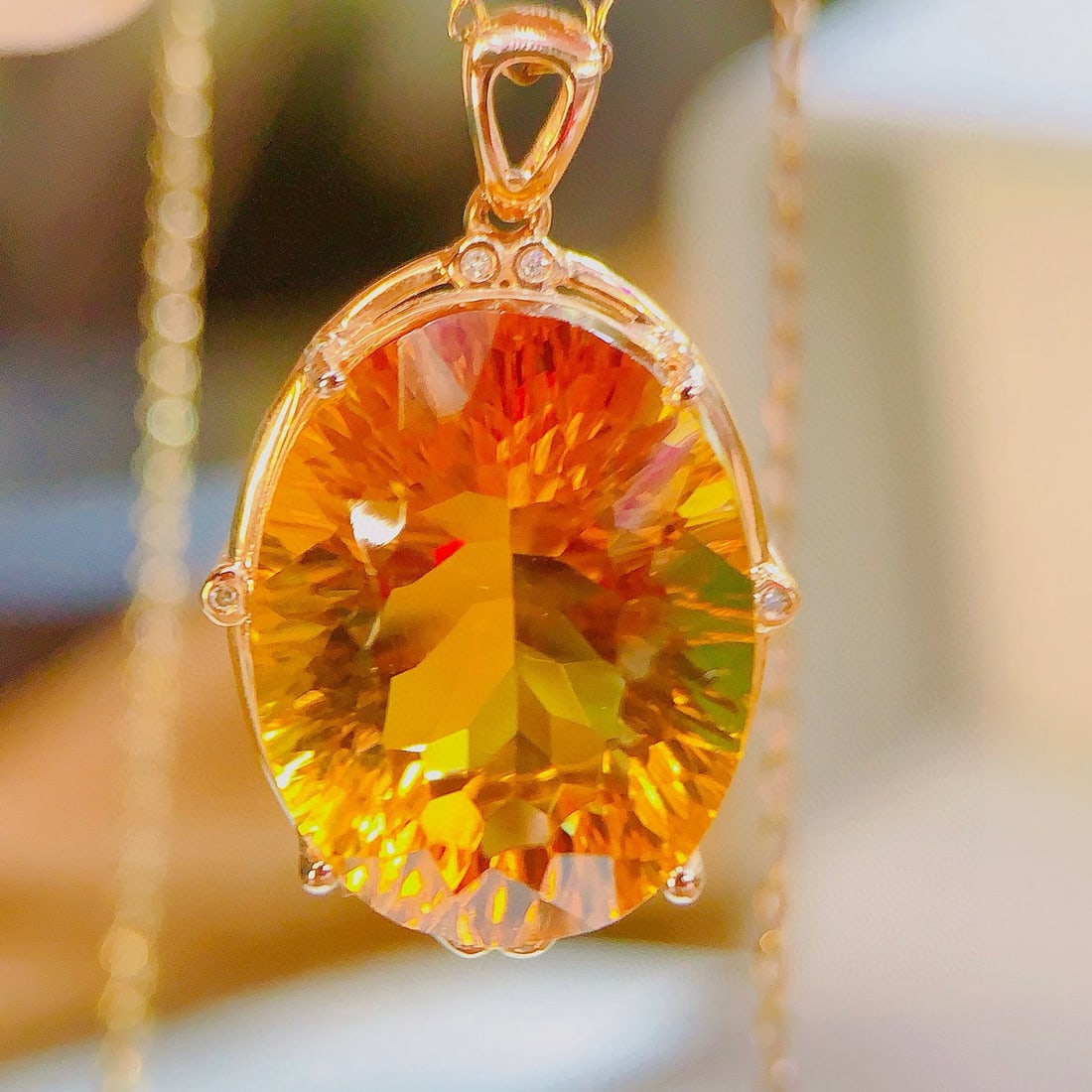 14k Gold 15.07 Ctw Natural Citrine & Diamond Pendant( Without Chain ) - 3