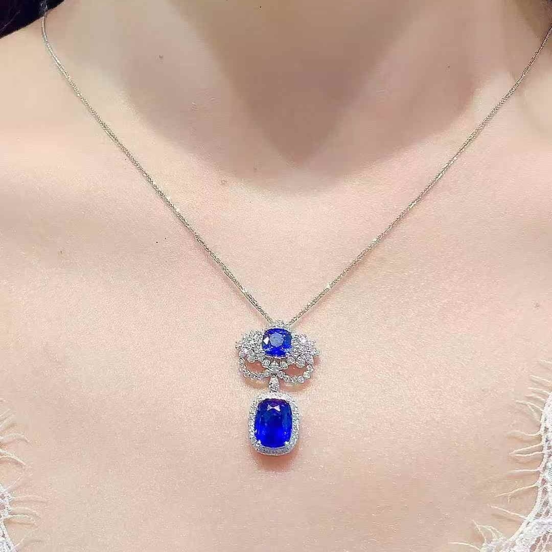 14k Gold 3.7 Ct Natural Sapphire & Diamond Pendant( Without Chain ) - 5