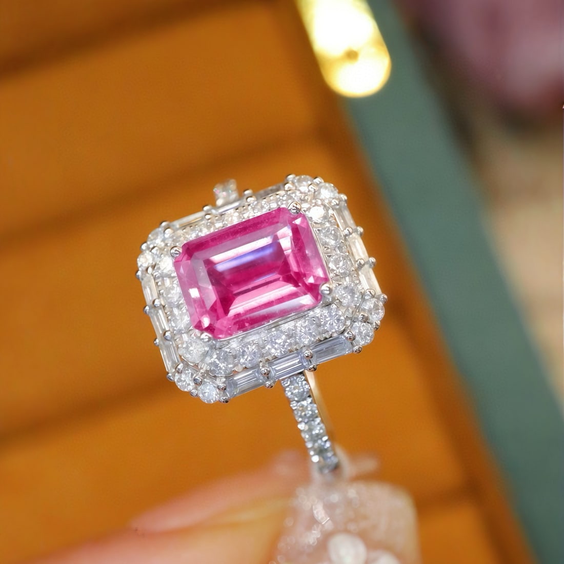 14k Gold 1.98 Ctw Natural Padparadscha Sapphire & Diamond Ring - 2