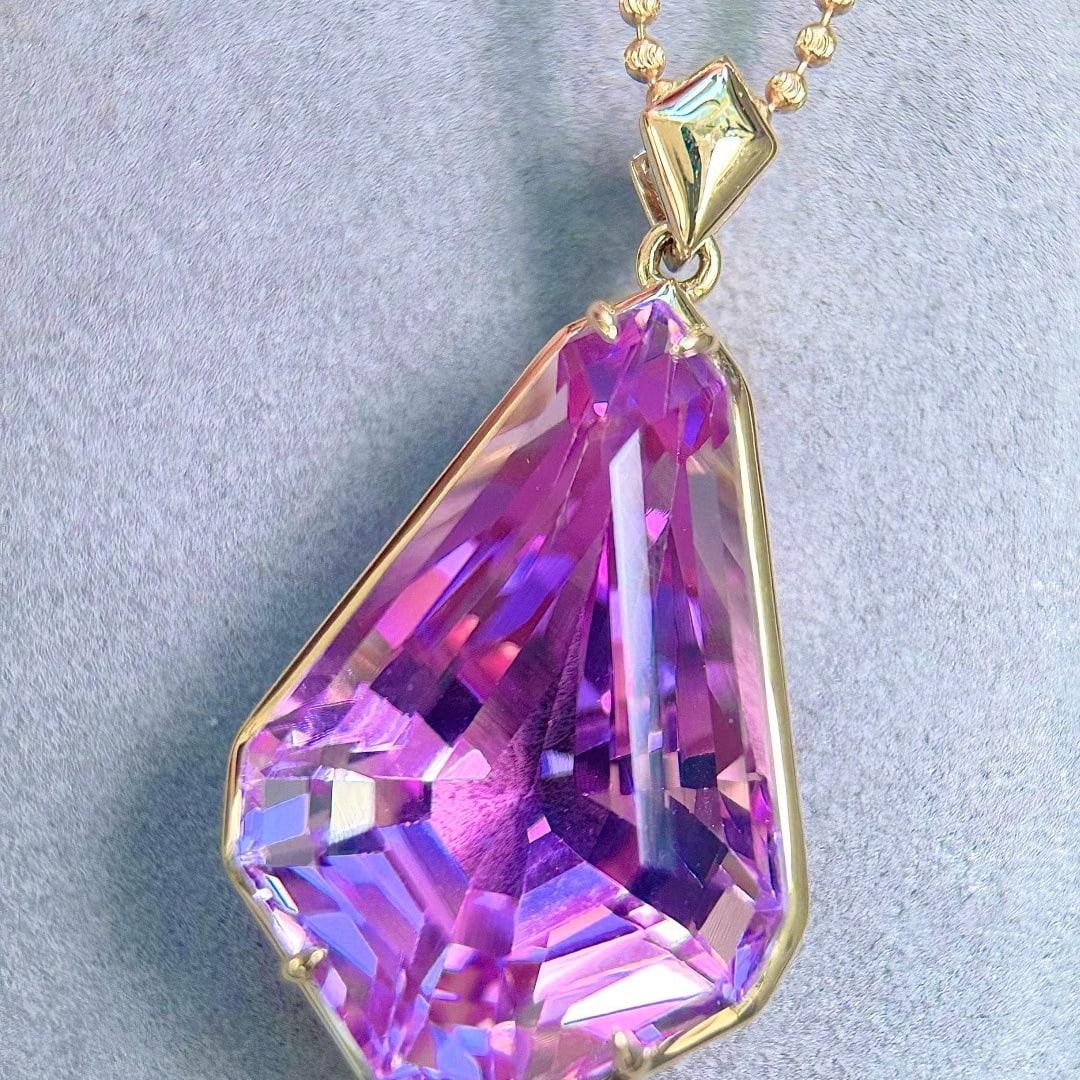 14k Gold 36.71 Ct Natural Kunzite Pendant( Without Chain ) - 2