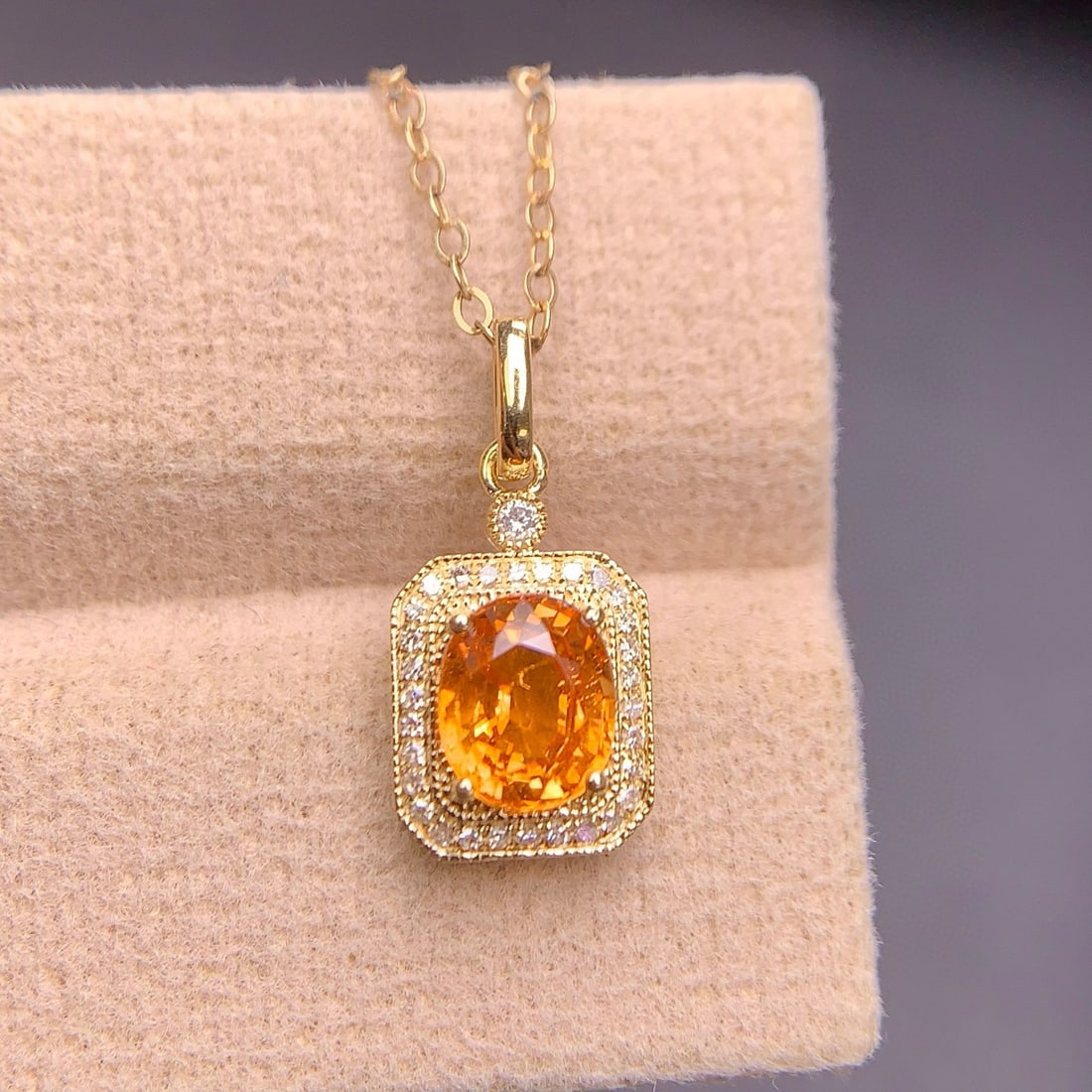 14k Gold 1.4 Ct Natural Spessartine & Diamond Pendant( Without Chain ) - 7
