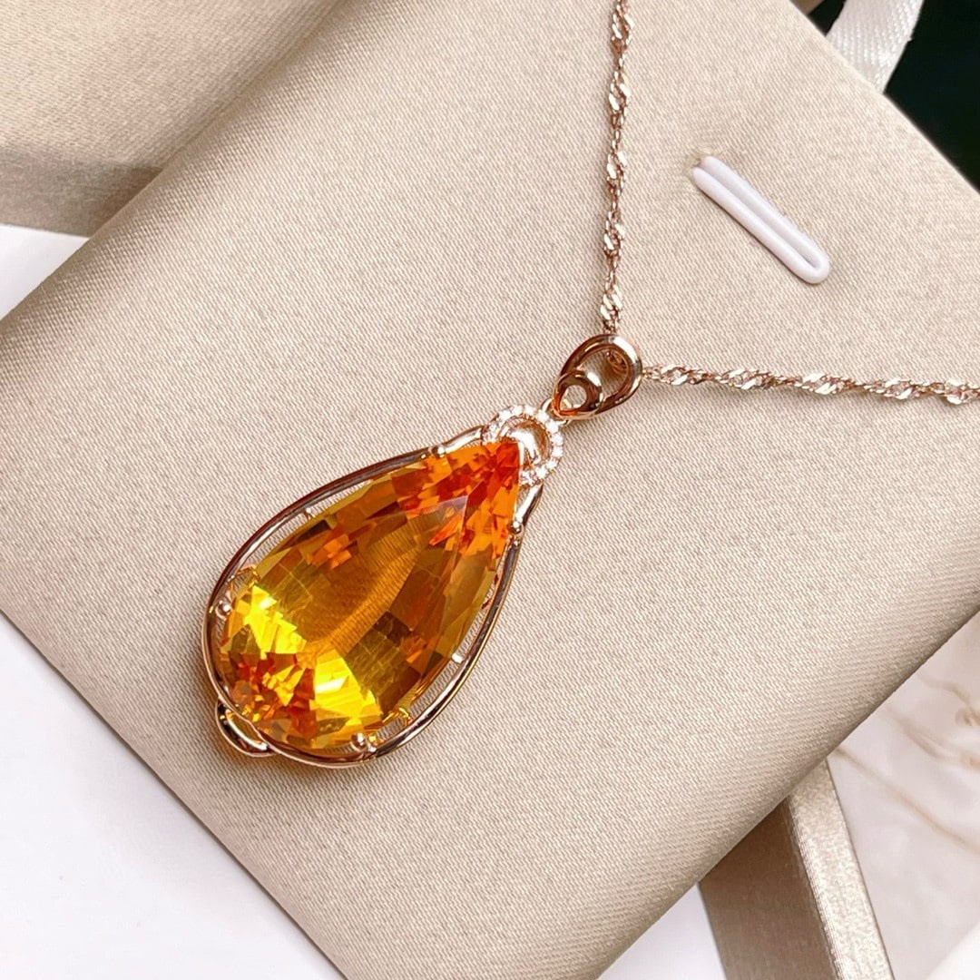 14k Gold 19.93 Ctw Natural Citrine & Diamond Pendant( Without Chain ) - 2