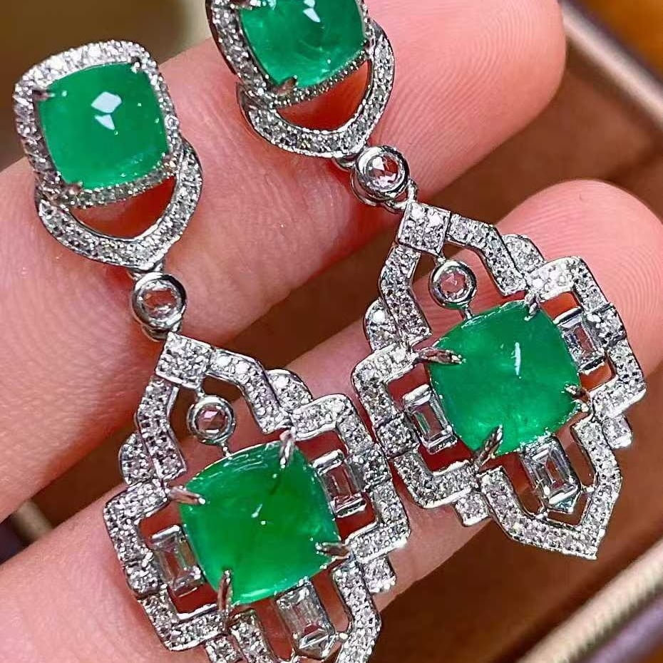 14k Gold 6.00 Ctw Natural Emerald & Sapphire Earrings - 2