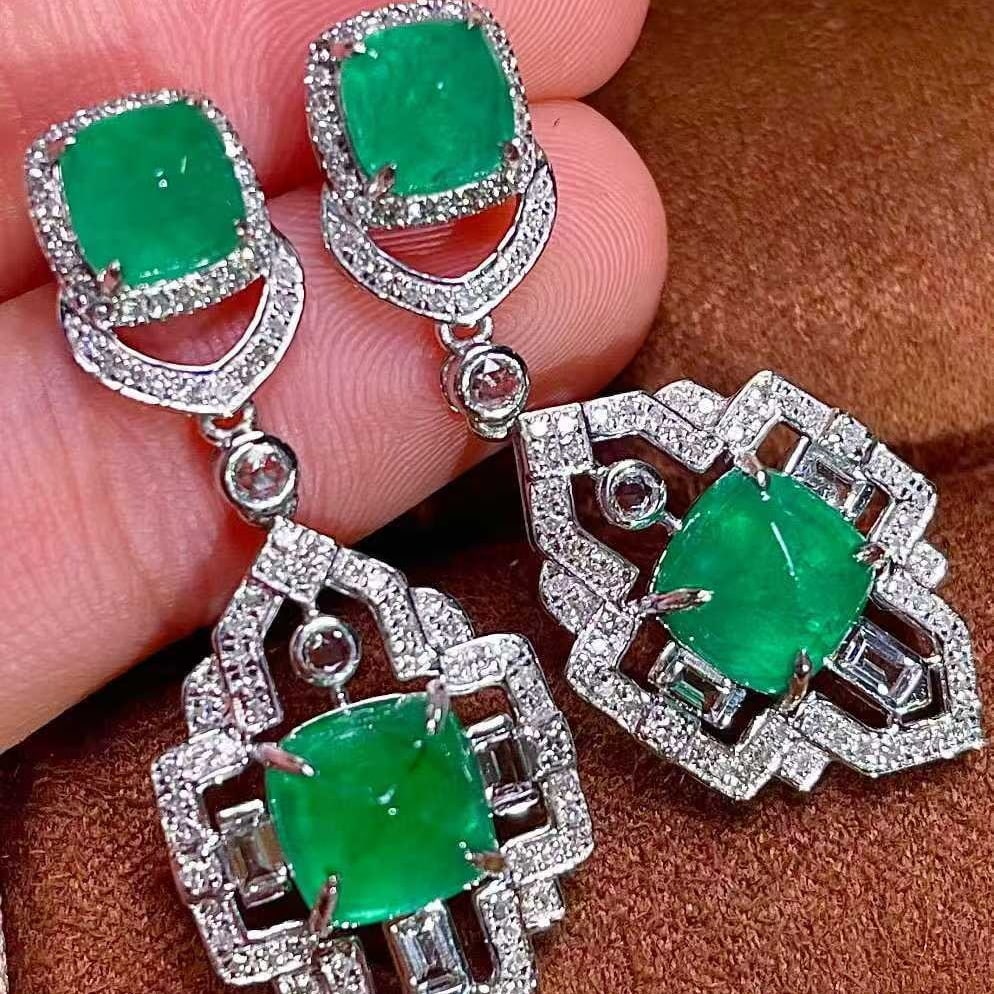 14k Gold 6.00 Ctw Natural Emerald & Sapphire Earrings - 3