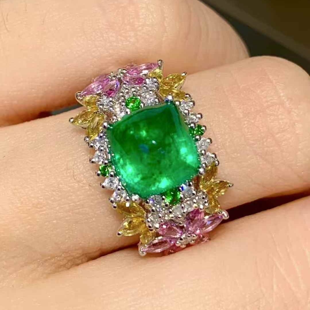 14k Gold 3.1 Ct Natural Emerald & Diamond Ring - 3