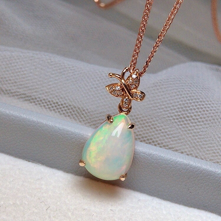 14k Gold 2.70 Ct Natural Opal & Diamond Pendant( Without Chain ) - 2