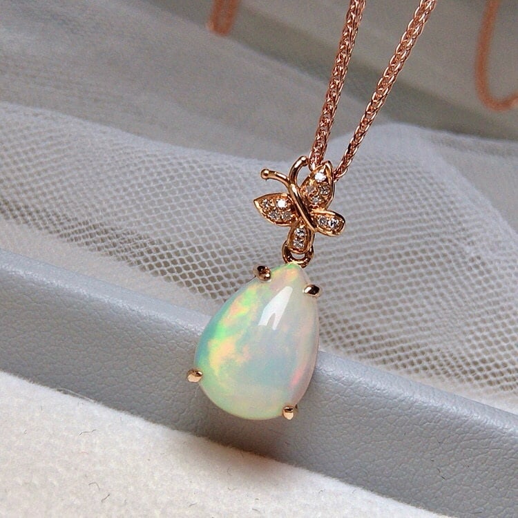 14k Gold 2.70 Ct Natural Opal & Diamond Pendant( Without Chain ) - 3