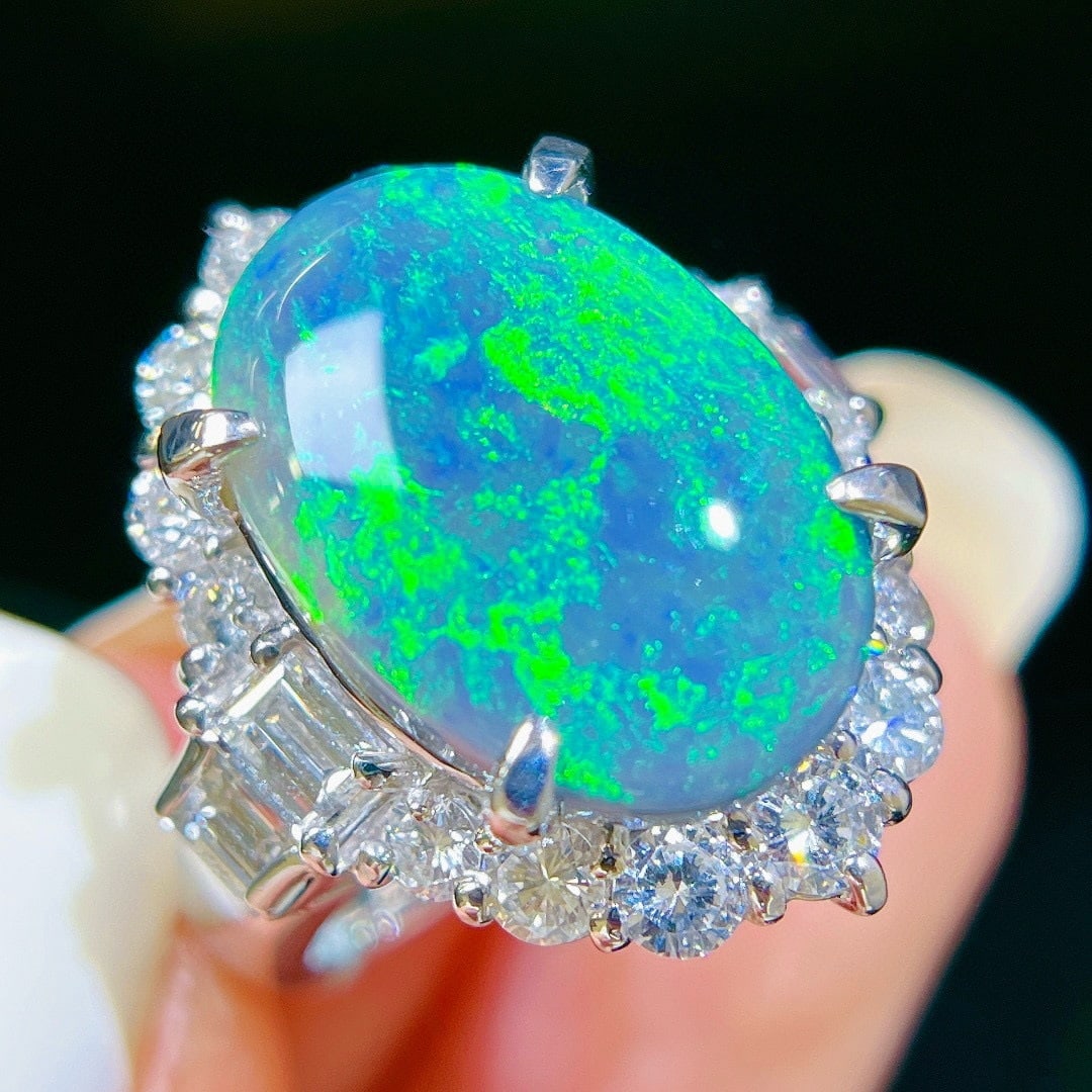 14k Gold 9.63 Ctw Natural Opal & Diamond Ring - 3