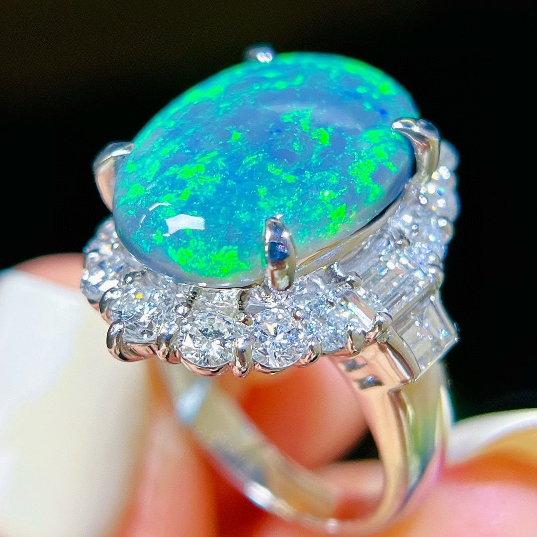 14k Gold 9.63 Ctw Natural Opal & Diamond Ring - 7