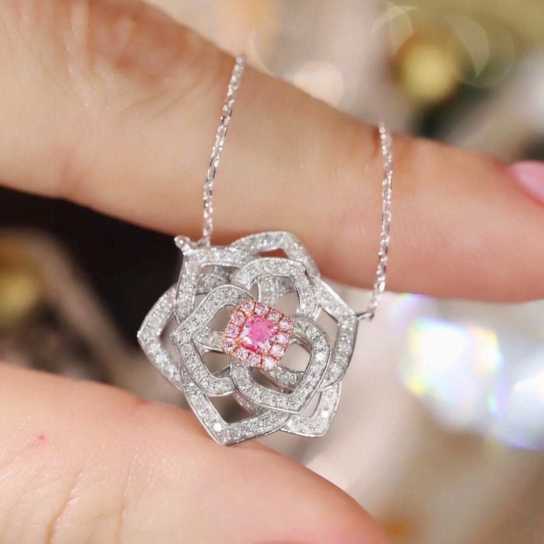 14k Gold 0.65 Ctw Natural Pink Diamond & Diamond Necklace - 2