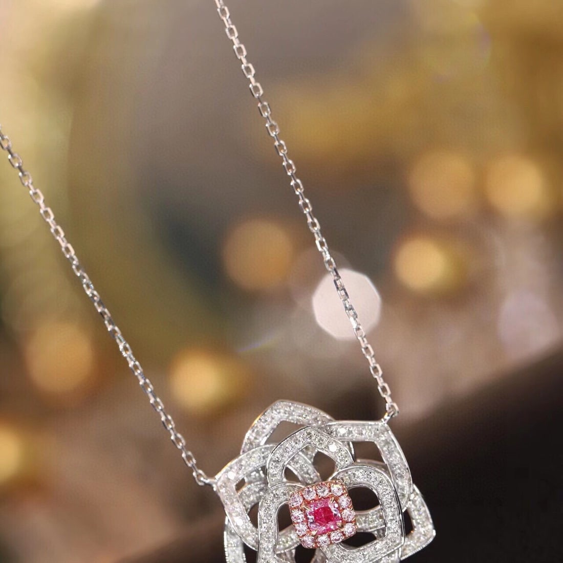 14k Gold 0.65 Ctw Natural Pink Diamond & Diamond Necklace - 4