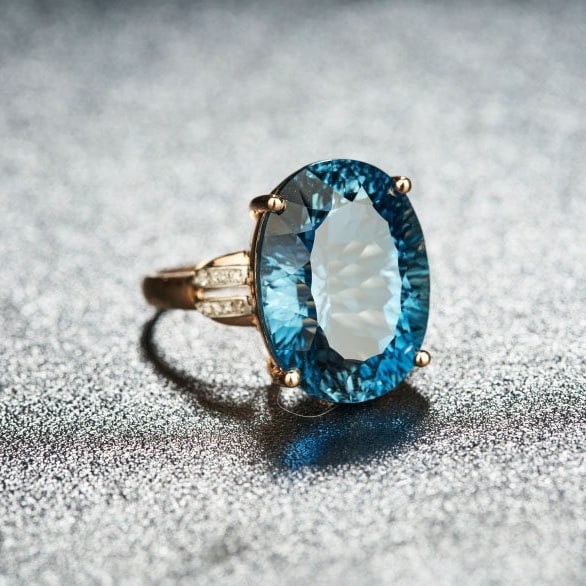 14k Gold 16.52 Ct Natural Topaz & Diamond Ring - 2