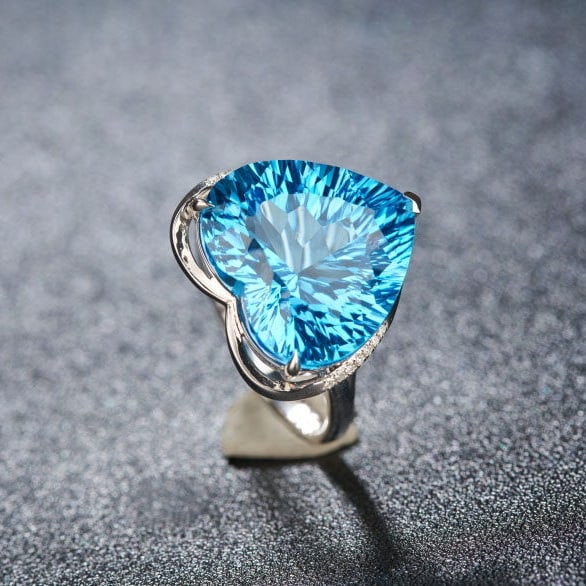 14k Gold 14.8 Ct Natural Topaz & Diamond Ring - 6