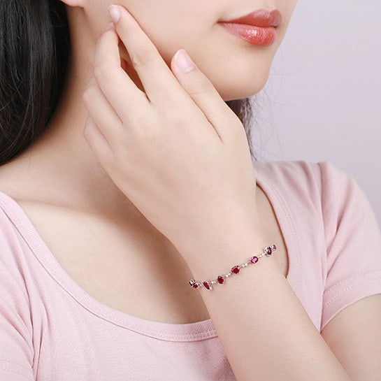 14k Gold 5.18 Ctw Natural Ruby & Diamond Bracelet - 6