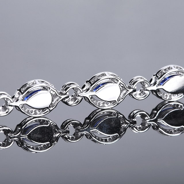 14k Gold 3.91 Ctw Natural Sapphire & Diamond Bracelet - 4