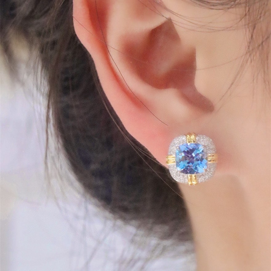 14k Gold 2.58 Ctw Natural Aquamarine & Diamond Earrings - 5