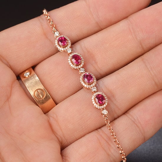 14k Gold 1.64 Ctw Natural Ruby & Diamond Bracelet - 7