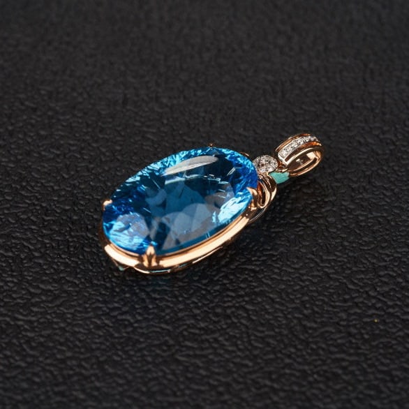 14k Gold 22.48 Ct Natural Topaz & Diamond Pendant( Without Chain ) - 6