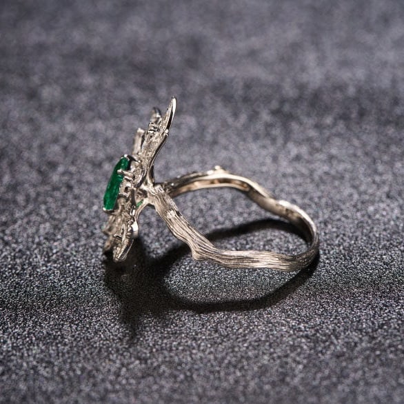 14k Gold 0.48 Ct Vivid Green Natural Emerald & Diamond Ring - 4