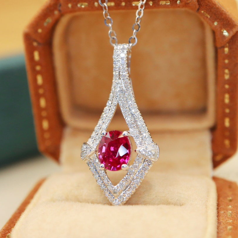 14k Gold 0.91 Ctw Natural Ruby & Diamond Pendant( Without Chain ) - 2