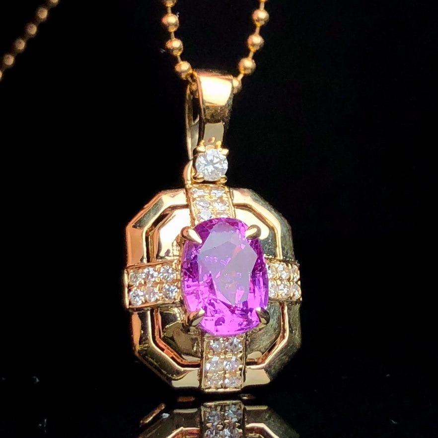 14k Gold 1.13 Ctw Natural Sapphire & Diamond Pendant( Without Chain ) - 2