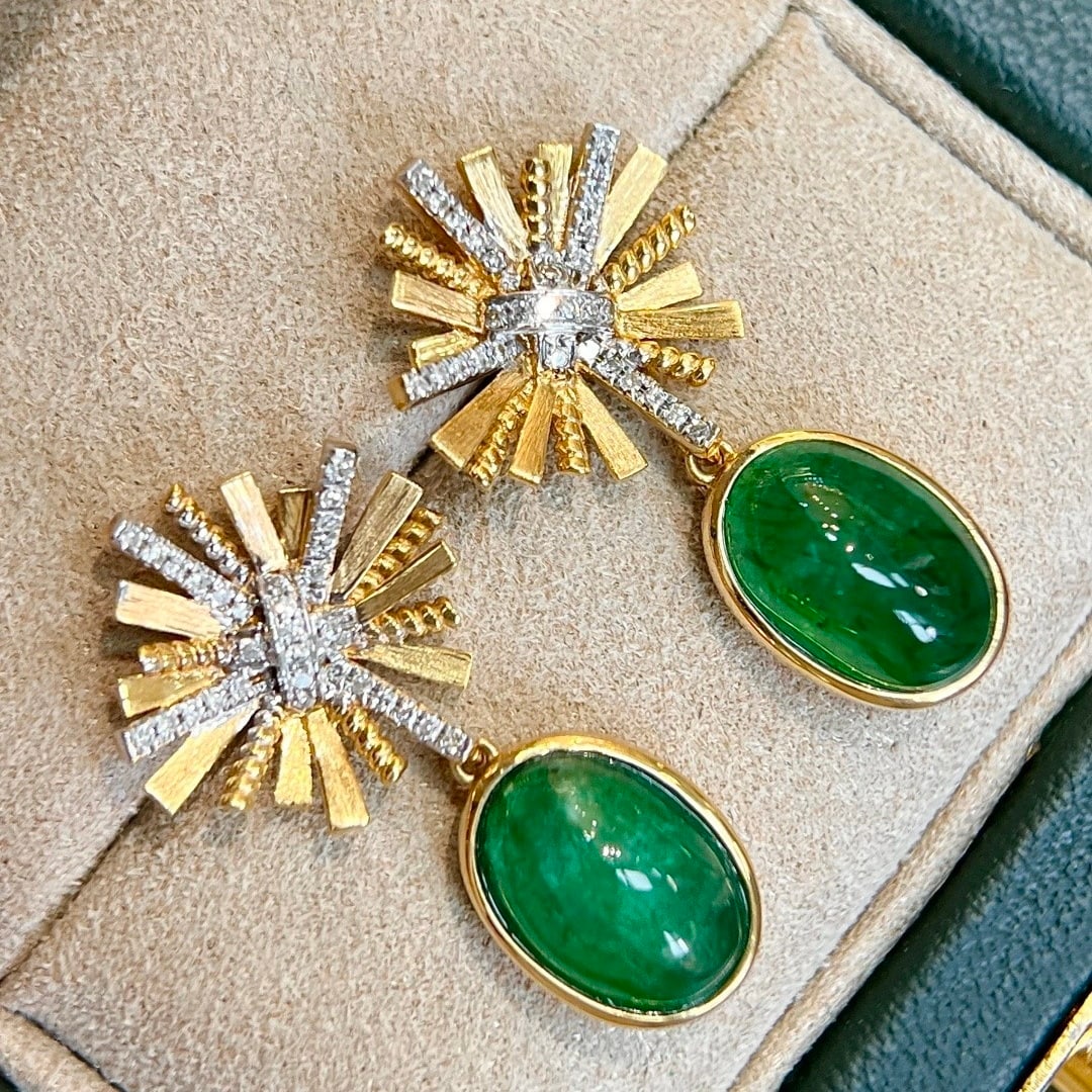 14k Gold 4.87 Ctw Natural Emerald & Diamond Earrings - 3