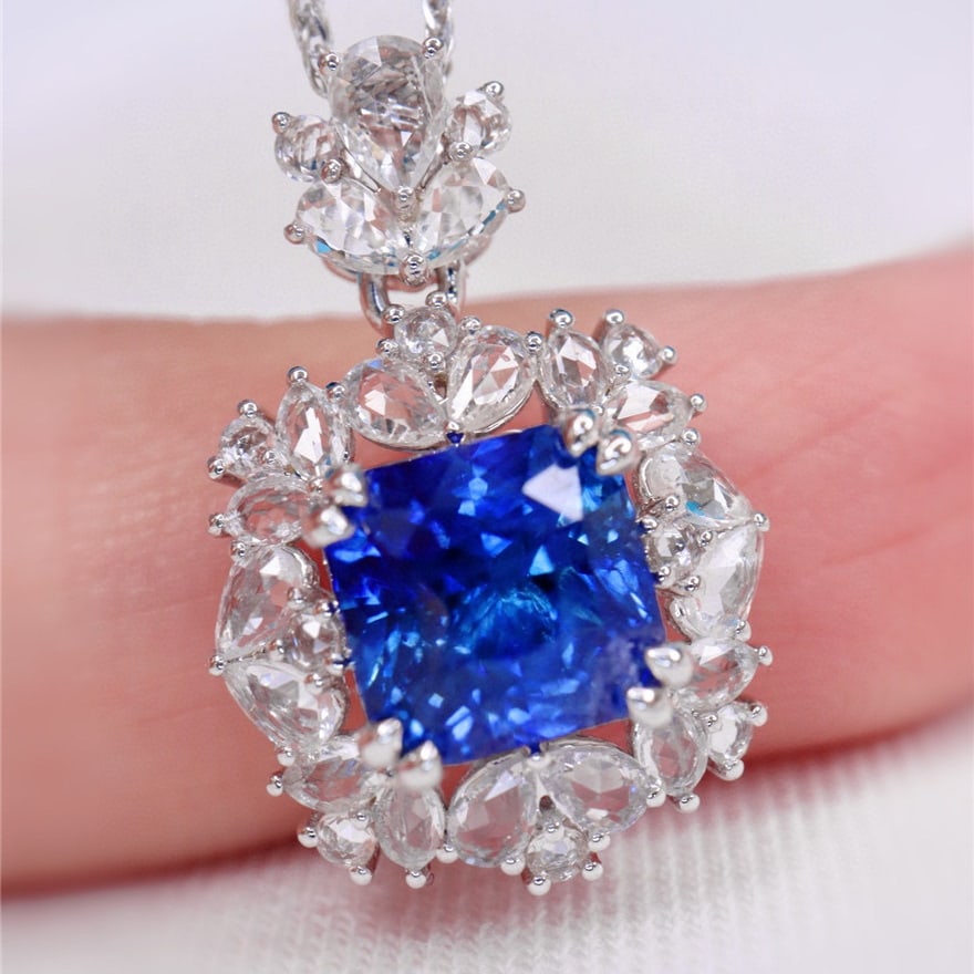 14k Gold 2.87 Ctw Natural Sapphire & Sapphire Pendant( Without Chain ) - 3