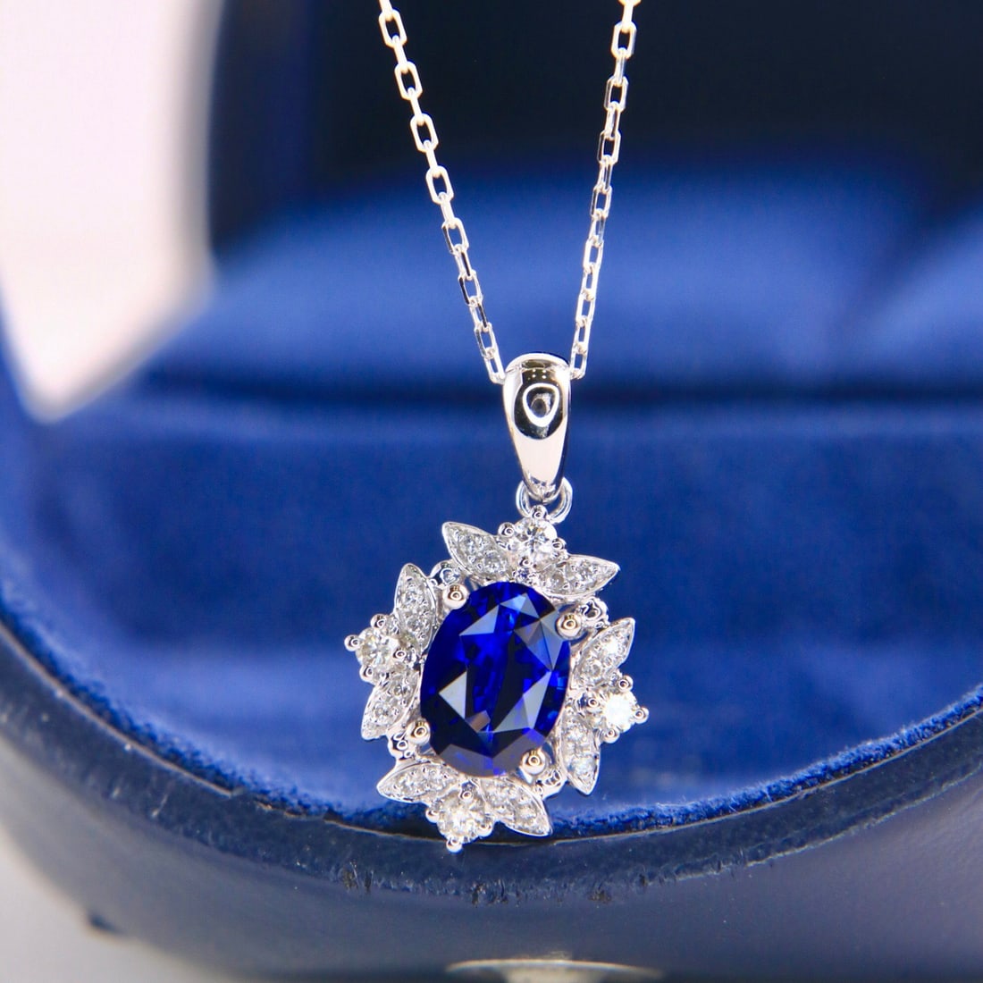 14k Gold 1.25 Ctw Natural Sapphire & Diamond Pendant( Without Chain ) - 2