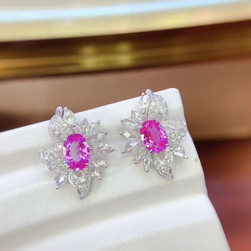 14k Gold 5.02 Ctw Natural Sapphire & Diamond Earrings - 4