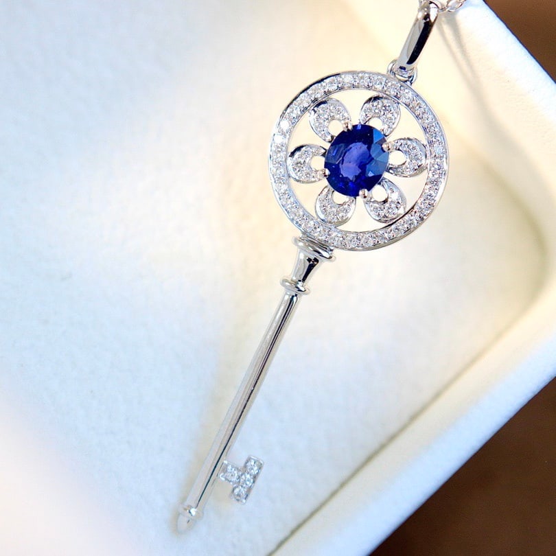 14k Gold 0.69 Ctw Natural Sapphire & Diamond Pendant( Without Chain ) - 2